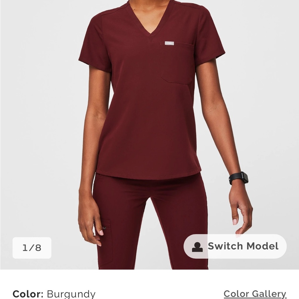 FIGS Burgundy V-Neck Short Sleeve Medical Top